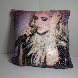 Carrie Underwood Sequin Throw Pillow Reversible Flip Image to Pink Text